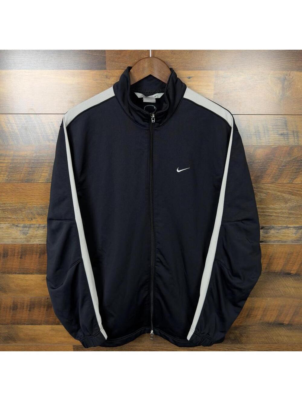 Vintage Nike Track Jacket Mens Large Athletic Black Full Zip Silver Tag